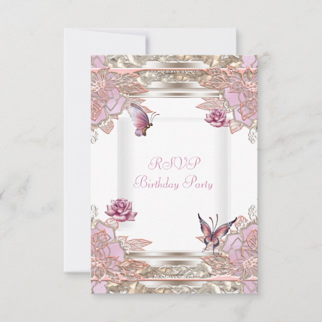 Svar på inbjudan Rosa Ros Vit Fjäril (Framsida)