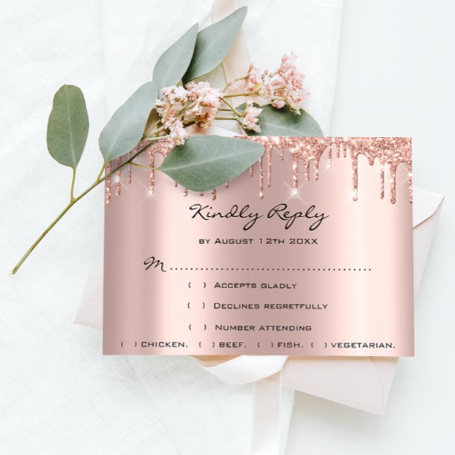 SVAR PÅ INBJUDAN Rose Weddin Glitter Bröllopsfest  (RSVP Rose Weddin Glitter Bridal Shower Black Drips)