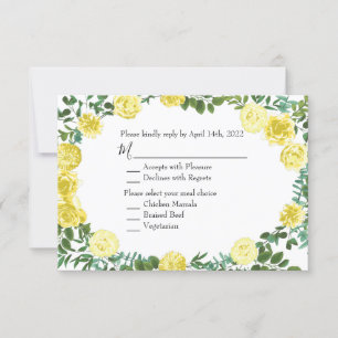 Svar på inbjudan till Light Gult Peony & Ro Blommi