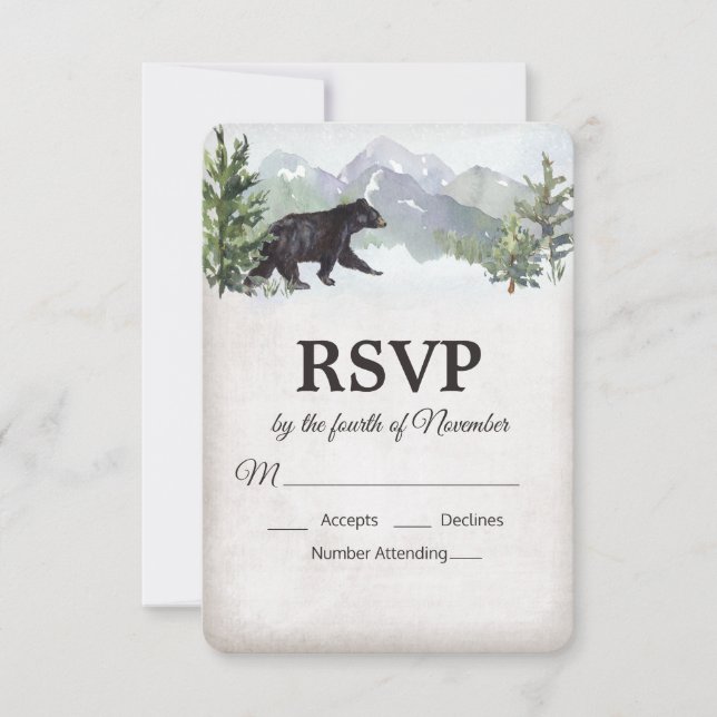 Svar på inbjudan till Rustic Woodland Björn Bröllo (Framsida)