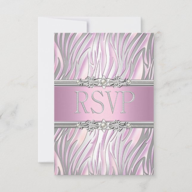 Svar på inbjudan Zebra Rosa Vit Silver (Framsida)