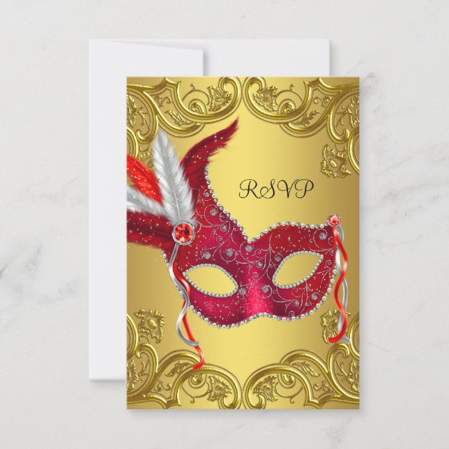 Svar på maskeradfest med röda och guldtema (Framsida)