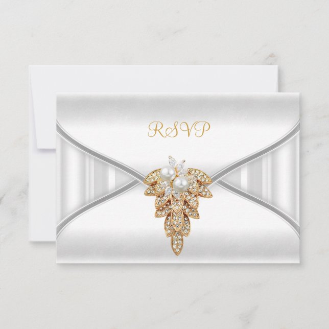 Svar på RSVP Elegant smycke i vitt guld Inbjudningar (Framsida)