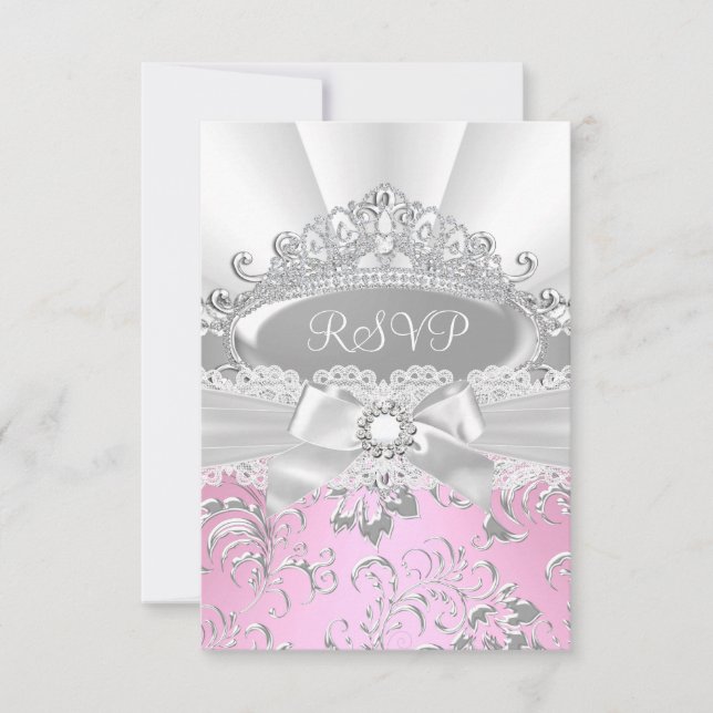 Svar på RSVP för söta tiara & rosa båge Quinceañer (Framsida)