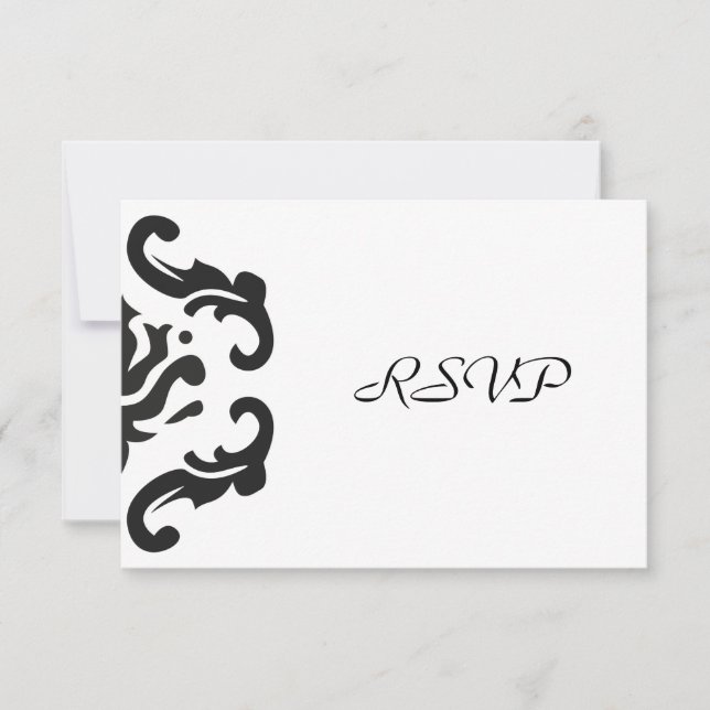 Svar på RSVP i stilfull svart och vit damask (Framsida)