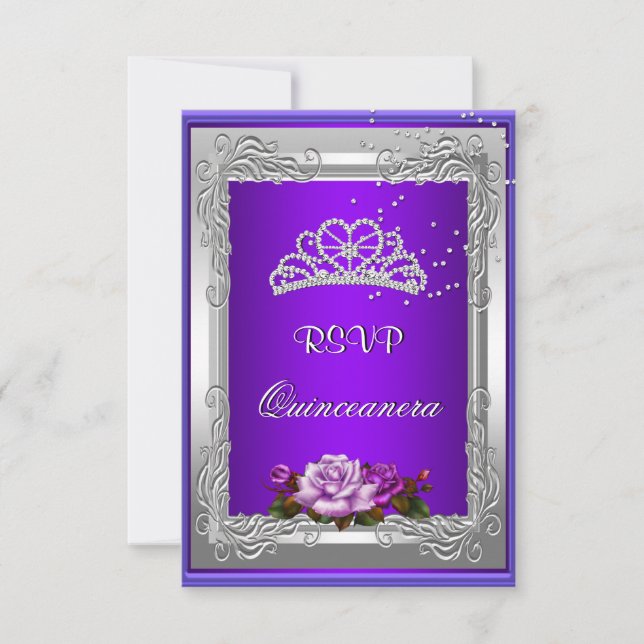Svar på RSVP lila silverros Quinceanera Inbjudningar (Framsida)