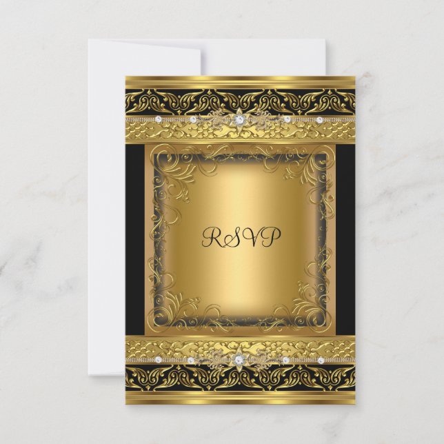 Svar på RSVP Metalliskt Guld Svart Diamant (Framsida)