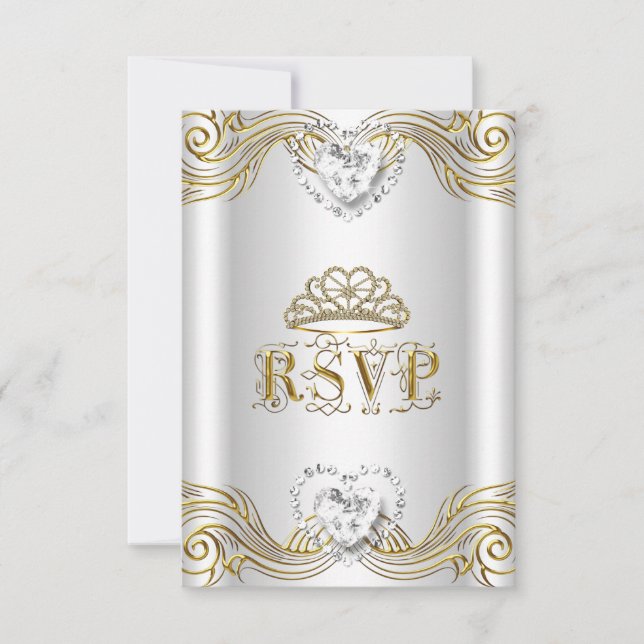 Svar på RSVP Silver Vit Guld Quinceanera Inbjudningar (Framsida)