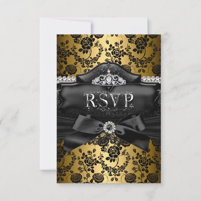 Svar på RSVP Söt Tiara & Bow Guld Sweet 16 (Framsida)