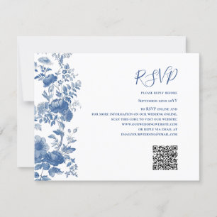 Svar QR-kod Fransk Floral Toile Blå Bröllop