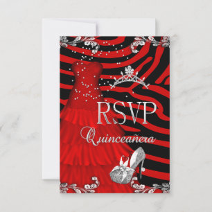 Svar Quinceanera 15-års Zebraröd klänning sko Inbjudningar