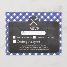 Svar RSVP Bröllopskort Blå Gingham BBQ Krita Inbjudningar