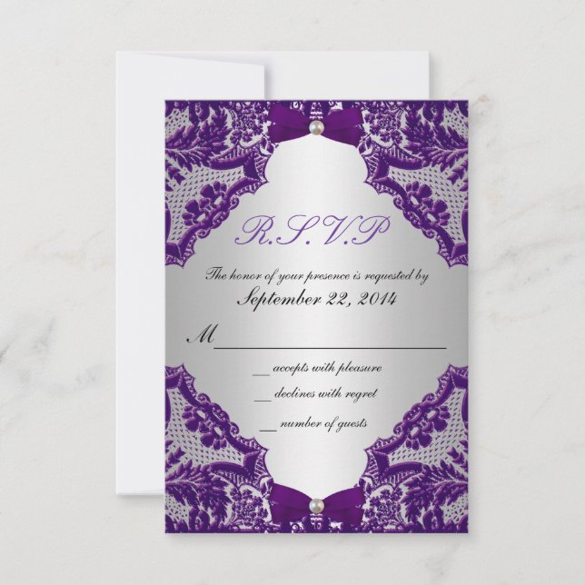 Svar RSVP Lila och Silver Bröllopsinbjudan (Framsida)
