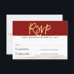 Svar RSVP modern mörkröd vinröd guldskrift<br><div class="desc">En enkel design för dina RSVP-svarskort - för att matcha dina huvudinbjudningar. 
Tycker om designen,  men vill se några ändringar - ett annat färgschema,  produkt,  lägg till ett foto eller anpassa för en annan tillställning - inget problem,  kontakta mig bara på KAT@SIMPLYSWEETPAPERIE.COM
Jag hjälper dig gärna!</div>