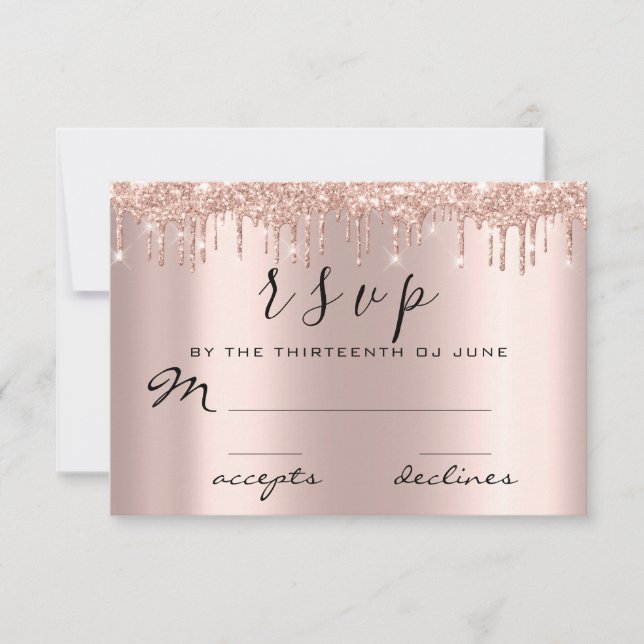Svar RSVP Svart Rosa Guld Glitter Droppar (Framsida)
