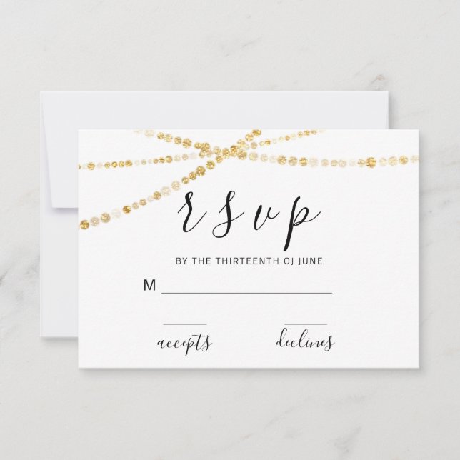 Svar RSVP Svart Vit Ros Blommig Delikat Guld Ljus (Framsida)