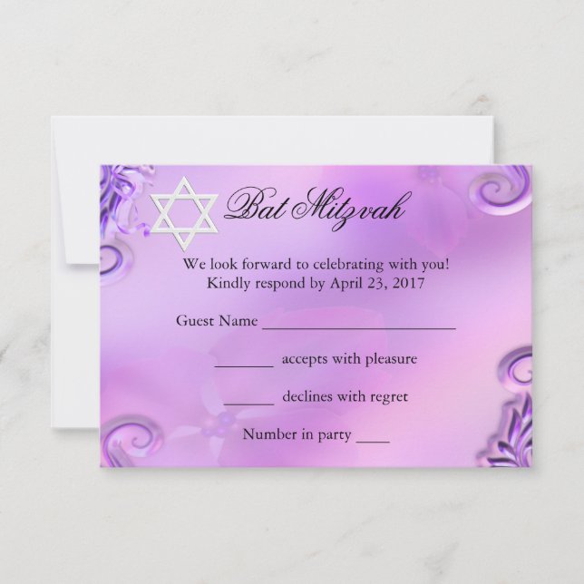 Svara Bat Mitzvah-flicka Vacker Lila Rosa Blommig OSA Kort (Framsida)
