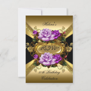 Svara Birthday Party Roses Lila Guld Svart OSA Kort