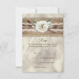 Svara Bröllop Burlap Beige Vit Ros Snurra Band OSA Kort