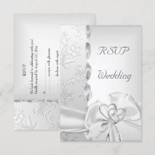Svara Elegant Bröllop Blommig Silver Vit Båge Hjär Inbjudningar
