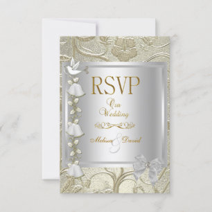Svara elegant bröllop Guld Silver Vit Dove Damask OSA Kort