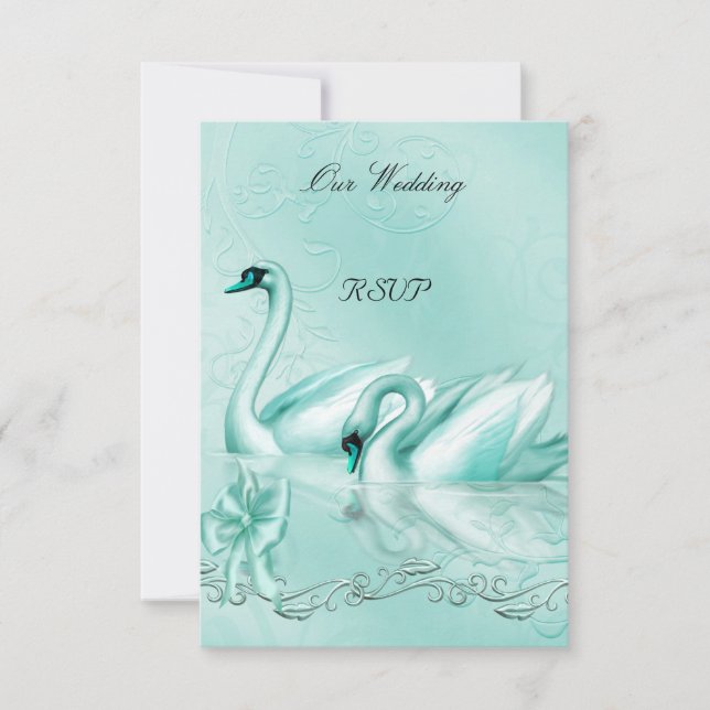 Svara Elegant Bröllop Teal Blå Aqua Svanar Hjärta Inbjudningar (Framsida)