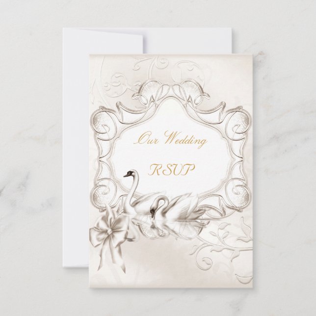 Svara elegant bröllop vita kräm svanar set OSA kort (Framsida)