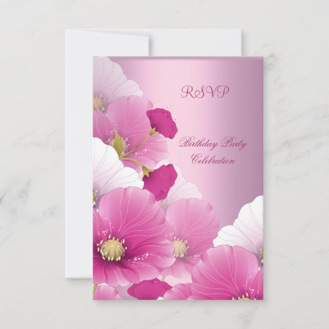 Svara Elegant Födelsedagsfest Rosa Vita Vallmo OSA Kort (Framsida)