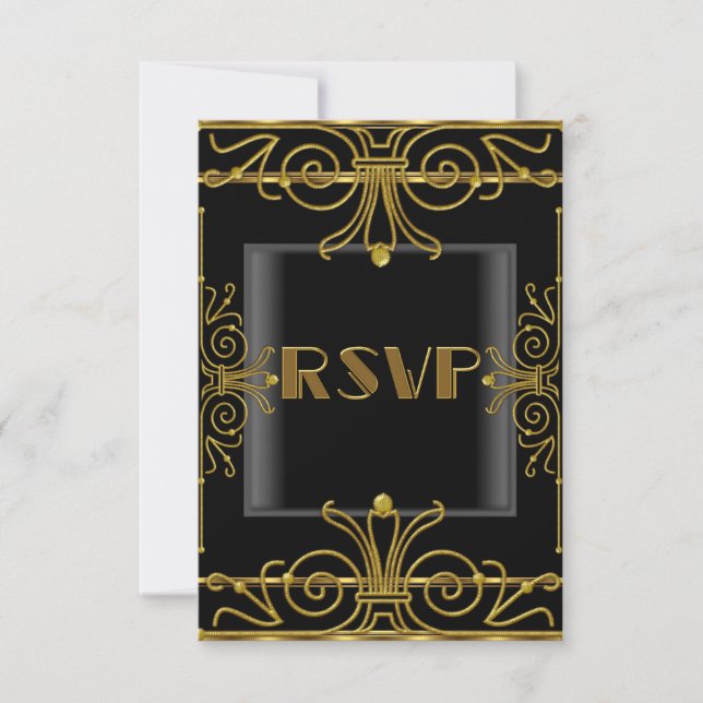 Svara elegant svart guld Art Deco 2 OSA Kort (Framsida)