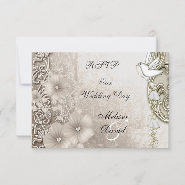 Svara Elegant Vintage Bröllop Sepia Vit Duva OSA Kort (Framsida)