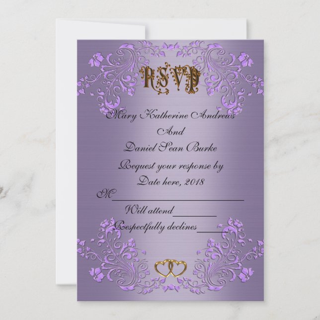 Svara elegant Violett satin vigsel Inbjudningar (Framsida)