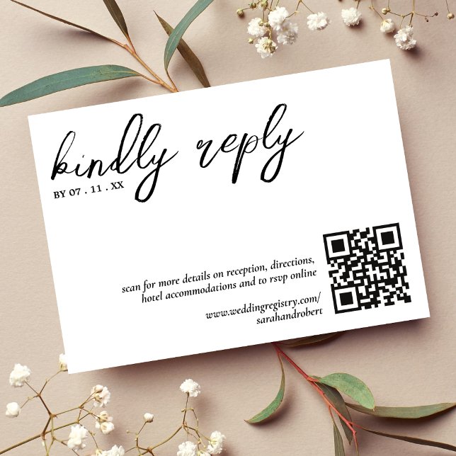 Svara enkelt vit Bröllop OSA på QR-kod (Kindly Reply QR Code Simple White Wedding RSVP)