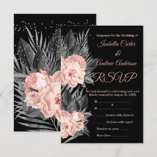 Svara på bröllop Blush Peach Kol Charcoal Blommig  Inbjudningar