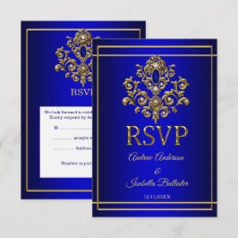 Svara på bröllop Elegant Royalblå Guld Juvel 2 Inbjudningar