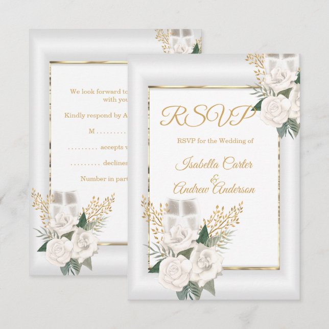 Svara på bröllop med vita rosblommor champagne gul OSA kort (Fram/baksida)
