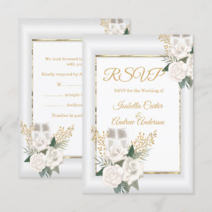 Svara på bröllop med vita rosblommor champagne gul OSA kort