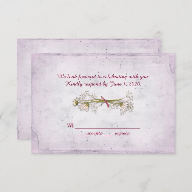 Svara på bröllop - tusenskönas bukett med pärlor inbjudningar (Fram/baksida)