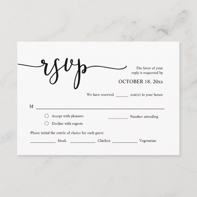 Svara på bröllopsinbjudan, OSA för målalternativ,  Tilläggskort (Framsida)