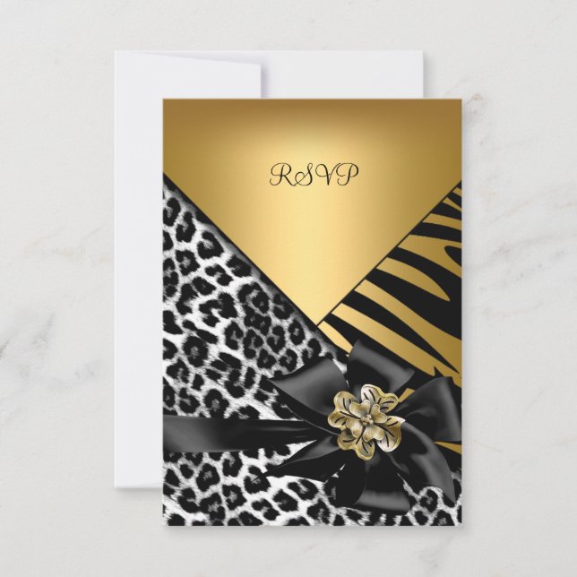 Svara på födelsedagsfest Zebra Leopard Guld Elegan OSA Kort (Framsida)