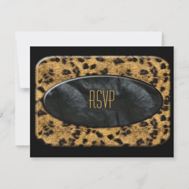 Svara på inbjudan Svart Guld Djur Leopard (Framsida)