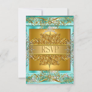 Svara Quinceañera 15-årsdag Guld Teal OSA Kort