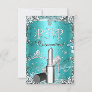 Svara Quinceanera-fest Teal Tiara Läppstift Skor OSA Kort