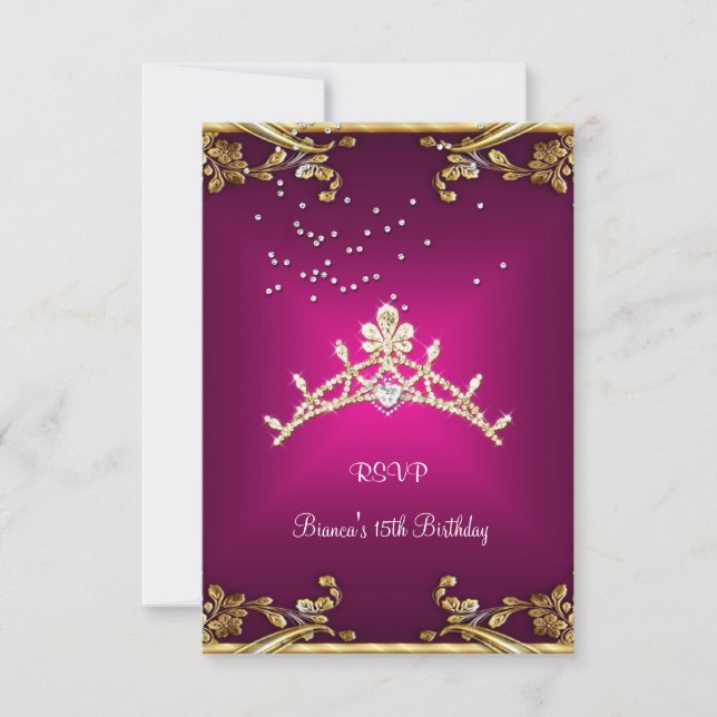 Svara Quinceanera Födelsedag Rosa Tiara Guld Diama OSA Kort (Framsida)