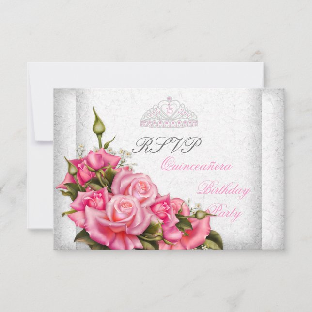 Svara Quinceanera Rosa fina rosor Vita 15-årsfiran OSA Kort (Framsida)