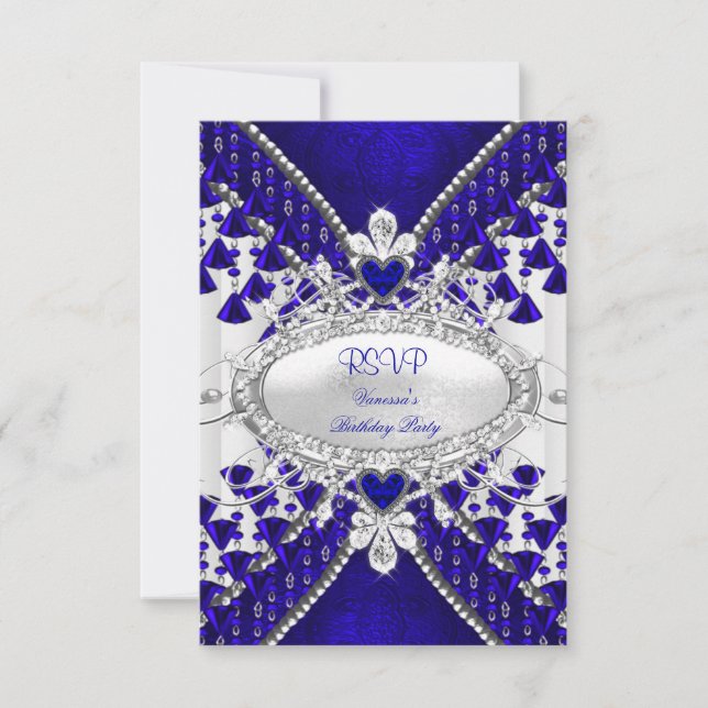 Svara Royal Blå Vit Hjarta Diamant OSA Kort (Framsida)