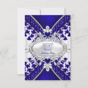 Svara Royal Blå Vit Hjarta Diamant OSA Kort