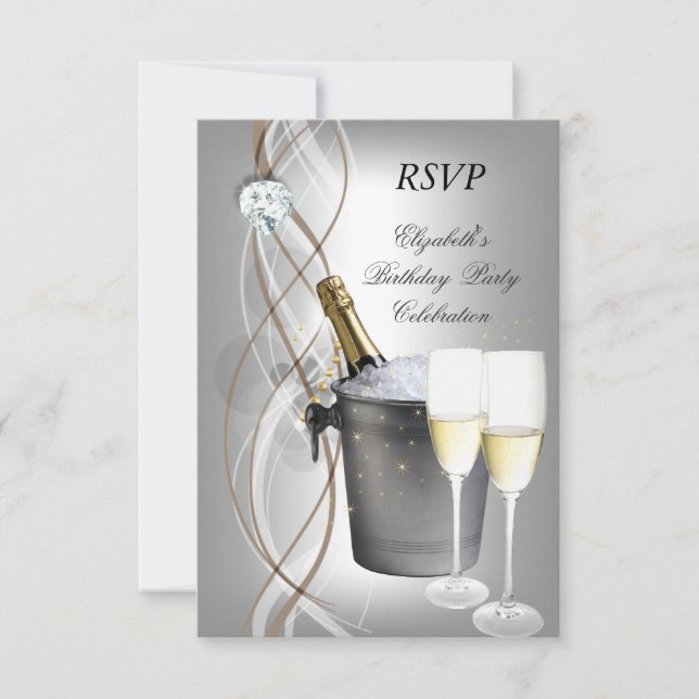Svarar Elegant Silver Guld Champagne Födelsedagsfe OSA Kort (Framsida)