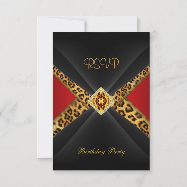 Svarar på födelsedagsfest Rött Guld Svart Leopard  OSA Kort (Framsida)