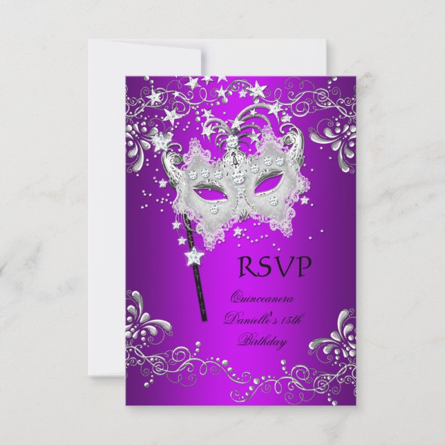 Svarar Purple Quinceañera 15-års födelsedagsmasker OSA Kort (Framsida)
