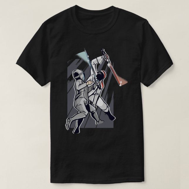Svärd som bekämpar lasersvärd med ljusskaber t shirt (Design framsida)